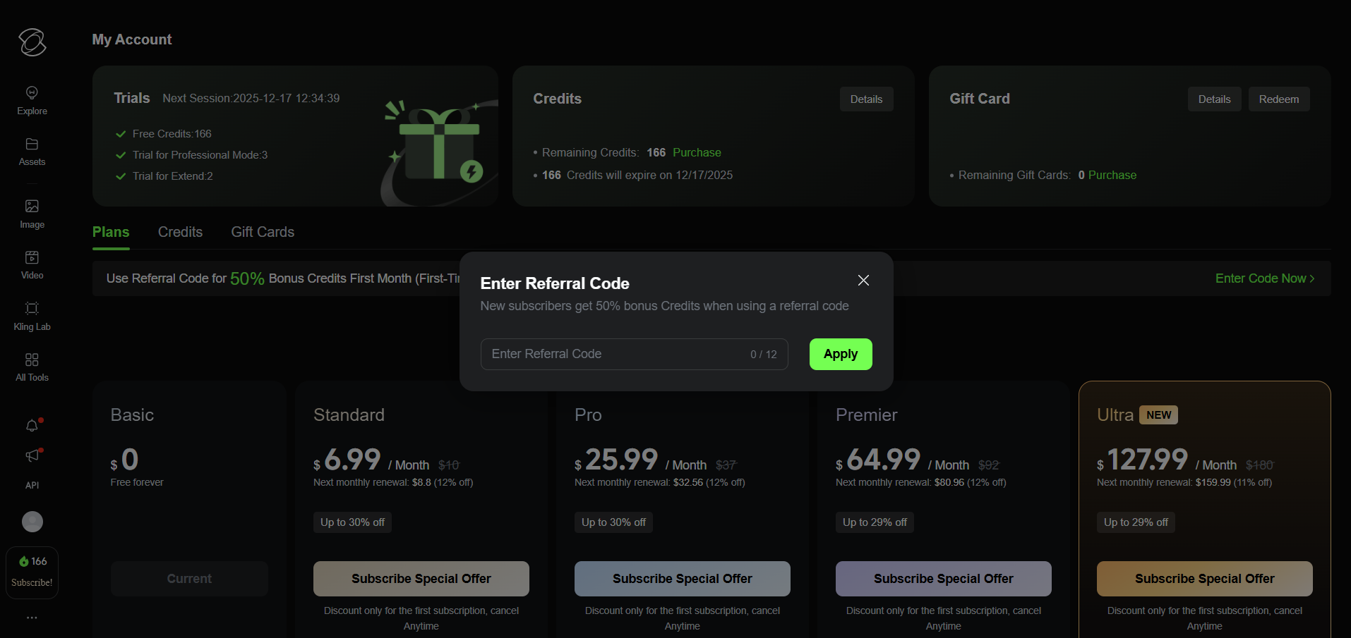 Referral kodu girme penceresi ekran görüntüsü